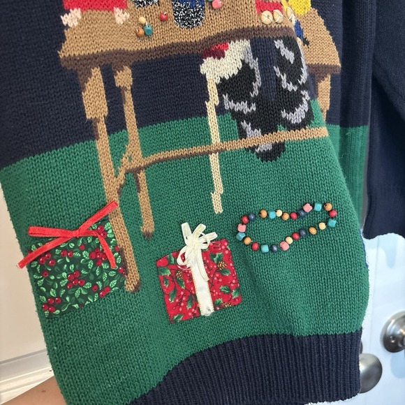 Vintage Susan Bristol Sweater Women M Navy Santa Workshop Embellished Christmas - Picture 3 of 13